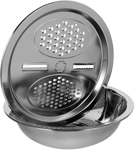 BESPORTBLE Rallador de Verduras Multifuncional de Acero Inoxidable 28 Cm Palangana, Cesta de Drenaje y Rallador, Utensilio de Cocina para Cortar, Lavar y Escurrir Frutas y Verduras