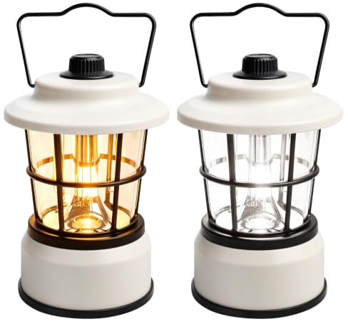 LED-campinglampa, bärbar, 2 stycken dimbar campinglykta batteridriven, vattentät campinglykta med retrodesign, campinglampa för vandring, fiske, nödsituationer och strömavbrott
