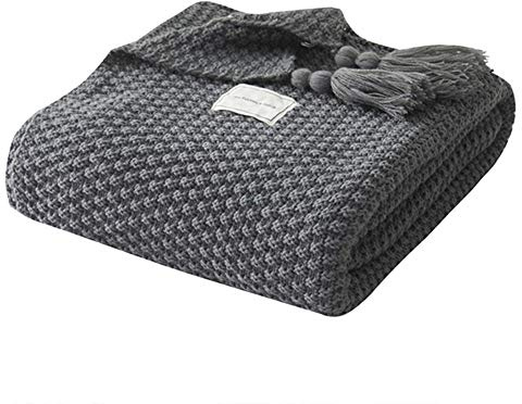 UnvfRg Nordic Handgemachte Strickdecke, modischer Überwurf, für Sofa, Bett und als Zudecke, grau, 130x170cm