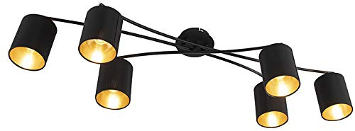 Qazqa Verstellbarer Deckenstrahler, Deckenspot - Lofty - Schwarz, max. 40W, Geeignet für LED, 101cm, 6-flammig, Ideal als Wohnzimmerlampe, Küche lampe und