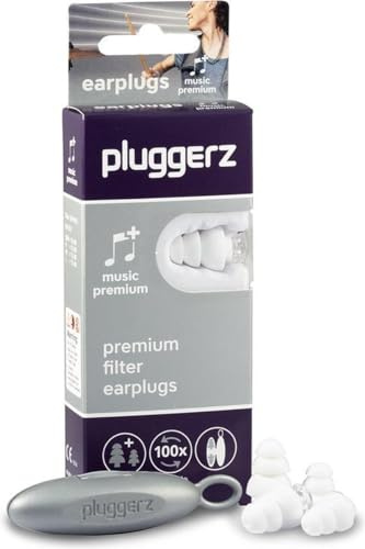Pluggerz Music Premium Earplugs - Tapones profesionales con filtro especial de supresión de ruido para disfrutar perfectamente de la música Hecho de silicona blanda, >100 veces reutilizable