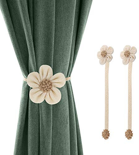 Lewondr Magnetische Vorhang Seil, 2 Stücke Einfach und Elegant Größere Sonnenblume Gestrickte Vorhang Halter Dekorative Raffhalter Vorhang Binder Zubehör für Büro Haus Dekoration - Kaffee & Khaki