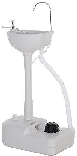 Outsunny Lavabo Portatile da Campeggio con 2 Ruote, Maniglia, Serbatoio Acqua 17L e Serbatoio Sapone 3.5L, 51x33.5x103cm