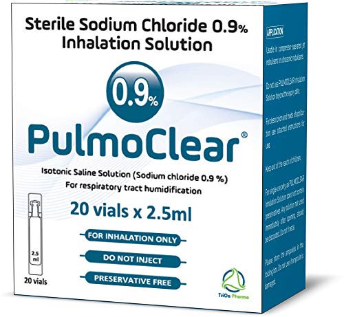 PULMOCLEAR Sterile Isotonic 0.9% Sodium Chloride - NaCl Inhalation Sterile Saline Solution for Airway Humification – 20 X 2.5 ml Unit Dose Vial, Pharmaceutical Grade