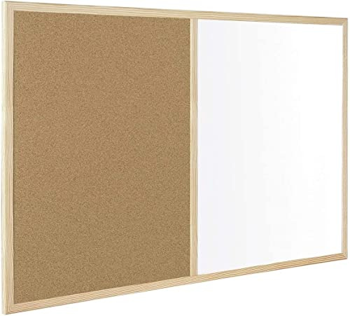 KAV - White Board and Cork Board (2 in 1) with Wooden Frame | Notice Boards wall Mounted & Dry Erase Office Memo School Home (600 x 900)