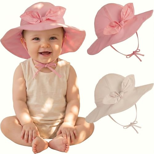 2 Sombreros Ajustables de Bebe ala Ancha Protege Sol Verano Niña Gorra Viaje/Exteriores/natación/Playa/Piscina