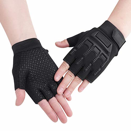 Kids Half Finger Cycling Gloves Mittens Breathable Non Slip Fingerless Bike Riding Gloves Shockproof Outdoor Sports Training CS Gloves UV Protection Climbing Skateboard Gloves for Boys Girls 5-10 Yrs