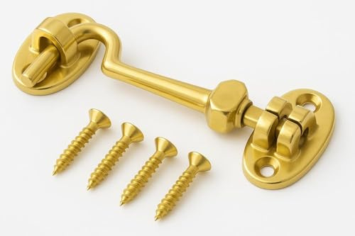 SISI UK® Crochet de cabine 50 mm en laiton poli pour poignée de porte, loquet de porte, crochet et œillet de cabine, crochet et œillet, loquet de porte (avec vis)