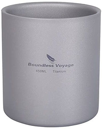 Boundless Voyage 3 in 1 Doppelwandige Titan Tasse Hitzebeständige Mini Tee Getränk Tasse Outdoor Camping Becher Kaffeetassen Camping Zubehör (Ti3030D 450ml)