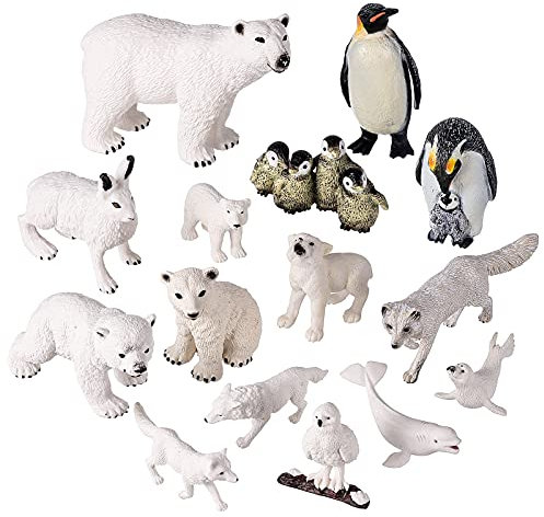 JOKFEICE Polartiere 15 Stück realistische Tierfiguren Kunststoff Pinguin Eisbär Action Modell für frühes Lernspielzeug Geburtstag Cupcake-Topper für Kinder und Erwachsene