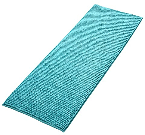 Decomira Badematte rutschfest | Als Badteppich Set kombinierbar | Badezimmer-Teppich Bad-Vorleger waschbar aus Chenille | Duschvorleger für Dusche, Badewannen, WC Deko | Petrol Türkis - 50x150 cm