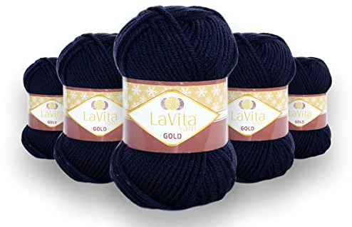 LaVita Yarn GOLD Handstickgarn 5-Delars Förpackning 100% Akrylgarn, 1 Kula 100 gr 100 g 100 mt (9779)