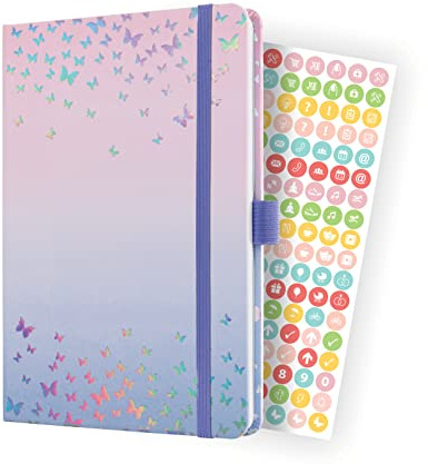 SIGEL J3347 Wochenkalender Jolie 2023 - Butterfly Confetti Candy - ca. A5 - Hardcover - Gummiband, Stiftschlaufe, Einstecktasche - 174 Seiten - FSC-zertifiziert - Terminplaner