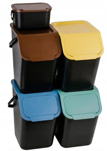 Go Practic Pattumiera da Cucina, Organici Bidone Compostaggio, Raccolta Differenziata Cucina, Set da 5 pezzi 25L, Secchiello Domestico,Cestino Per Rifiuti, Secchio per Immondizia, Casa Contenitori