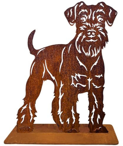 Terma Stahldesign Rost Hund Zwergschnauzer Lebensgroß Handmade Germany Gartendeko aus Metall Figur Geschenk Rostfigur Gartenfigur, Hundegrab