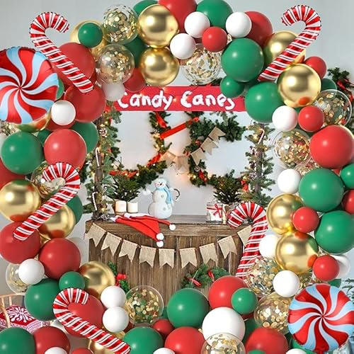 Luftballon weihnachten,Luftballon girlande weihnachten Christmas Balloons Grün Rot Gold Kit Weihnachtsmann Zuckerstange für Weihnacht Dekoration Geburtstag