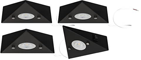 TRANGO 6740-45 Lot de 4 éclairage d'armoire de cuisine noir mat *COOK* encastrable - spot encastré avec module LED 4x 4,8 watts 3000K lumière triangulaire blanc chaud - 230V extensible