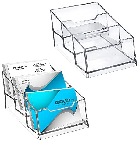 Sixfolo 2 Stück Acryl Visitenkartenhalter Visitenkarten Transparent Visitenkarte Tischständer 3 Fächer Klarer Visitenkartenaufsteller für Büro Sammlung Veranstalter,Passend für 150 Visitenkarten