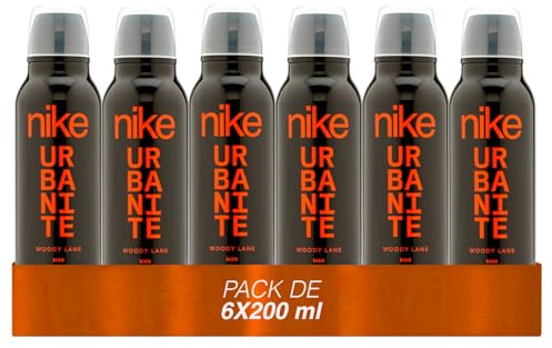 NIKE - Woody Lane Pack de 6 x 200 ml, Desodorante Hombre Spray, Desodorante Antimanchas para Todo Tipo de Piel, 0% Sales de Aluminio, de Larga Duración, Fragancia Amaderada Oriental