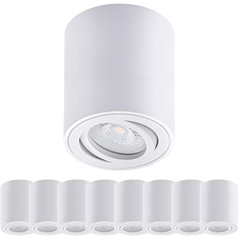 Oktaplex 9 Stück Aufbaustrahler Lile M Weiß - inkl. LED Modul 4,8W 230V 3000K Warmweiß 80x85mm Aufputz Aufbauleuchte Aufbauspot Aluminium Schwenkbar