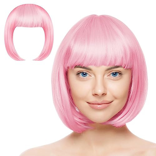 Aomig Pink/B Short Bob Wig for Women, 3 PCS, Synthetic Straight Wig, Heat Resistant, Modern Style, Perfect for Cosplay, Parties & Everyday Use