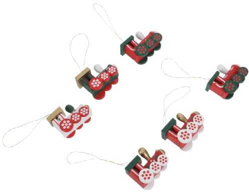 Levemolo 6 Stück Retro-Deko Mini-Rot-Dekorationen Weihnachts-Holz-Hängeornamente Weihnachtsbaum-Ornamente Weihnachtsbaum-Hängezug Holz- Deko-Accessoires Vintage-Strumpf
