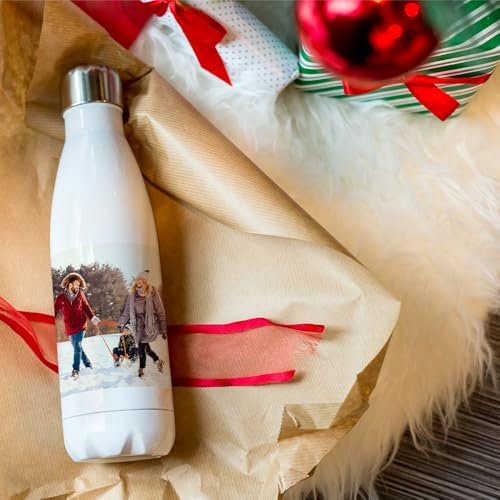 Smartphoto Trinkflasche - Personalisierte Edelstahlflasche - Sportflasche - Geschenkidee Valentinstag, Muttertag, Vatertag, Geburtstag, Hochzeit, Geburt, Weihnachten - 500ml - Weiß