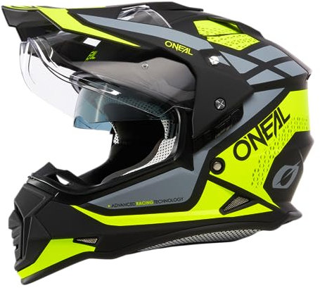O'NEAL | Motorradhelm | Enduro Motorrad | Ventilationsöffnungen für maximalen Luftstrom & Kühlung, integrierte Sonnenblende | Sierra Helmet R V.24 | Erwachsene | Schwarz Neon Gelb Grau | Größe L