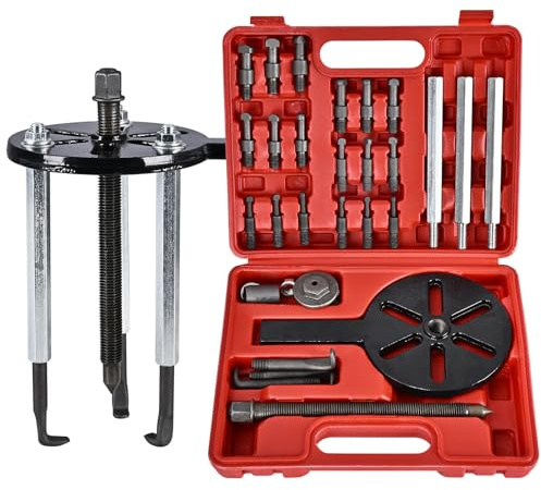 DKwoeshg Bearing Puller Kit, Inner Hole 3-Jaw Puller with Curved Hook and Steel Collet Multi-Function Bearing Removal Tool
