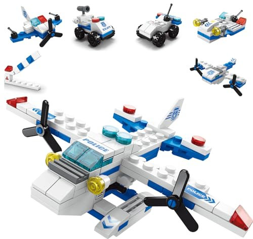 Sky Police Airplane Building Blocks Toy – 137 PCS STEM Construction Set, 7-in-1 Transformable Model Kit for Kids Ages 6-12, Creative Aircraft Toys for Boys & Girls (Police, Rescue, Fighter Jet)