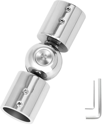 Robustes Erkerfenster-Vorhangstangen-Ellenbogengelenk-Set – Scharnier-Eckverbinder für 2,5 cm Gardinenstange – verstellbar, Silber, 1 Stück