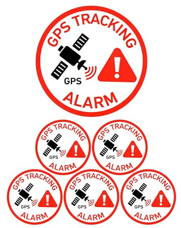 Set d'autocollants GPS TRACKING ALARM, 6 pcs, Ø 3 cm, film autocollant, adhésif extérieur, autocollant d'avertissement pour l'intérieur et l'extérieur, protection contre le vol