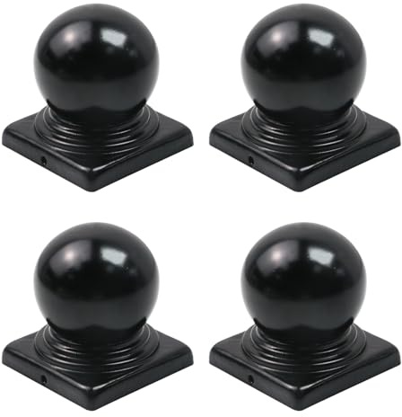 Tsnamay Zaunpfostenkappen mit Kugel, Pfostenkappen mit Kugelkuppel, Deckpfostenkappen mit Schrauben für tatsächliche 80 mm Metallpfosten, Schwarz, 4 Stück