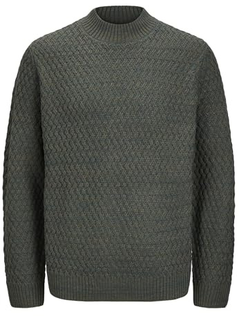 Jack & Jones stickad tröja för män, enfärgad stickad tröja, OLIVNATT, M