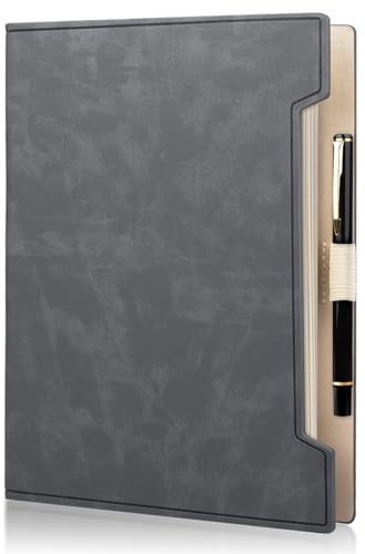 Fosdaling - Quaderno ad anelli DIN A5 in pelle PU, taccuino riempibile con 6 anelli e una penna, adatto come planner, cartella, binder, organizer per il lavoro, 100 Gsm (Grigio ardesia)