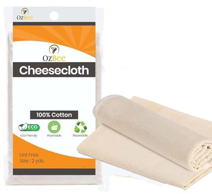 OZBEE Seihtuch, Güteklasse 90 – 2 Yards | 18 m² ultrafeines wiederverwendbares Bio-Musselintuch – 1 quadratisches Tuch, Seihtuch für vielseitige Lösungen, Milchsieb, Kaffee, Brauen, Käseherstellung
