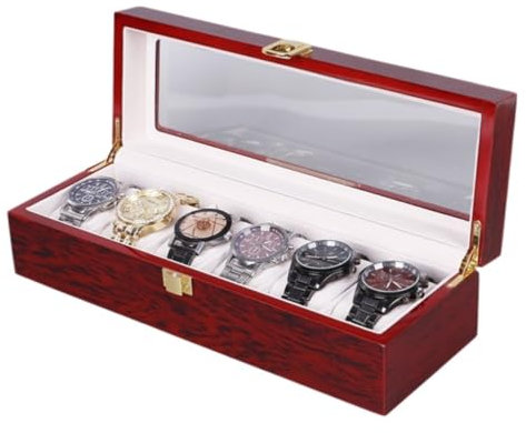 Uhrenkoffer Uhrenrolle Uhrenbox Uhrenschatulle Elegante Aufbewahrung Für Uhrenschmuck Aus Holz Mit 6 Fächern, Klassische Uhrenbox, Vitrine, Organizer, Halter, Schaufenster Uhrenetui Uhren Aufbewahrung
