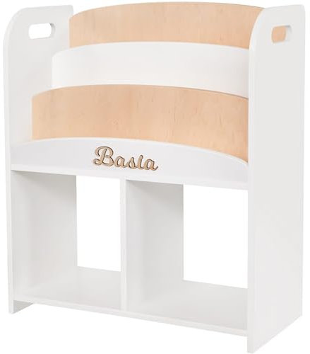TukuTuk Holz Bücherregal für Kinder Bibliothek Montessori (Weiß/Birke, 84cm)