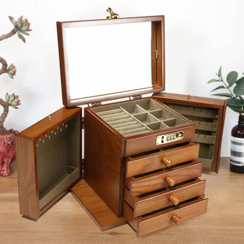 Schmuckschrank Vitrine Schatulle Holz GroßE 5Schichten SchmuckkäStchen Aus Mit Zahlenschloss Gift Schmuckaufbewahrung Groß Schmuckschatulle Schmuckkasten Schmuckbox Schmuck Organizer Schubladen