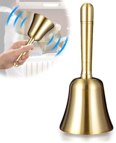 Udbrud Handglocke Klassische, Multifunktionshandglocke Laute Mahlzeitglocke Tischglocke aus Massivem Messing, 10CM Gold Hand Glocke Rezeptionsklingel für Schule, Kirche, Weihnachten (Gold Griff)