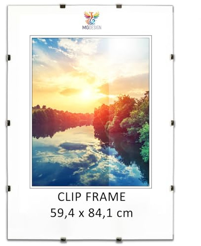 MG Design Cadre à clips A1 59.4 x 84.1 cm – cadre sans bordure en plexiglas pour photos, posters et puzzles – suspension verticale ou horizontale