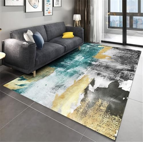 RUGMRZ Waschbare Teppiche 170x240CM Teppich rutschstopp Rug Carpet Grün Grauer waschbarer Wohnzimmerteppich mit abstraktem Design