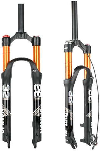 BaiWon MTB Fahrrad LuftVorderrad Gabel 26 27.5 29 Zoll, Mountainbike Federgabel Gerades/Konisches Rohr 120mm Fahrrad-Federgabel 28.6mm (1-1/8inch) QR Scheibenbremse(26,Gerades Rohr Fernbedienung)