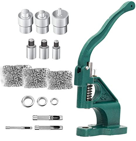 Máquina de hacer botones, herramienta de perforación de ojales para cortadores con 3 punzonadores y 1500 ojales, prensa de ojales, prensa de remaches con 3 matrices de 6/10/12 mm para ojales,