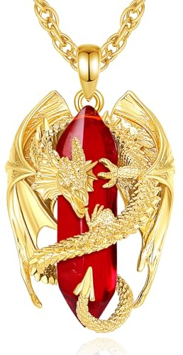 INFUSEU Kristall Drachen Kette, Nordischer Drache Gewickelter Zylinder Edelstein Kristall Anhänger Sechseckiger Heilkristall Anhänger Gothic Naturkristall-Schmuck Geschenk für Männer Frauen