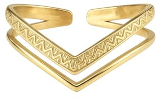Positiva Jewelry Verstellbarer V-Ring für Damen – 18K vergoldeter Edelstahl, Doppelring mit Gravurstruktur, Minimalistisches Design, Nickelfrei & Wasserfest, inkl. Geschenkbox