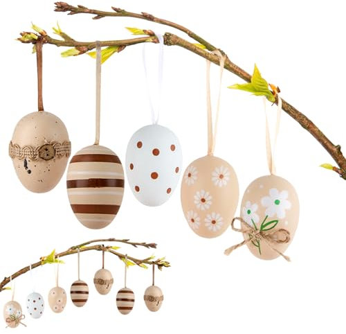 SilverChry 12 Pezzi Decorazione Uova di Pasqua, Uova di Pasqua Colorate Decorazioni Dipinte Artigianato, Uova di Pasqua per Decorazioni, per Il Cespuglio Pasquale e Primaverile