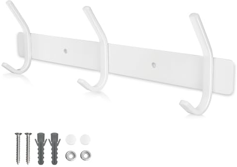 Qiannhee Hakenleiste Kleiderhaken Weiß Garderobenleiste Rostfrei 30CM bis 30KG Edelstahl Kleiderhakenleiste Garderobenhaken Kinder mit 3 Haken Wandmontage für Badezimmer Tür Wohnzimmer Flur Jacken
