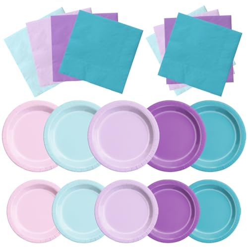 CMUSKO Mermaid Birthday Decorations-150Pcs Pink Blue Purple Plates and Napkins Mermaid Theme Party Supplies Serves 50 for Girl Birthday,Baby Shower,Wedding