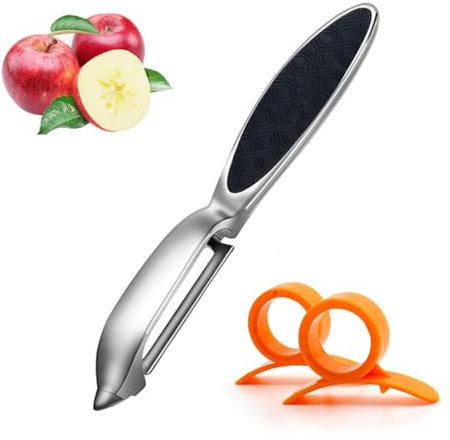 SGERUFZ 3 Pcs Pelador de Patatas y Verduras de Acero Inoxidable Set de para Frutas Zanahorias Berenjenas Mangos Pepinos Hoja Giratoria con Mango Ergonómico Antideslizante